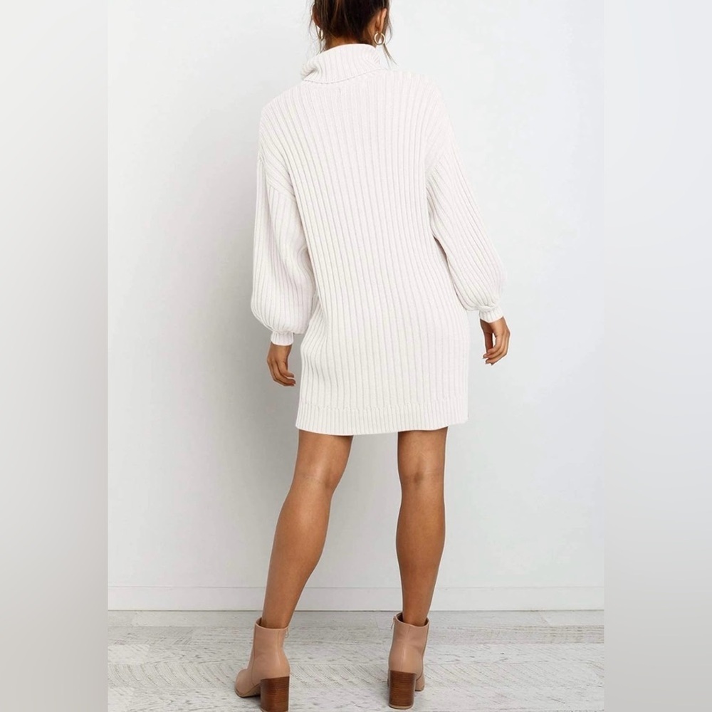 YIBOCK White Ribbed Turtleneck Sweater Dress Size S - Picture 4 of 6